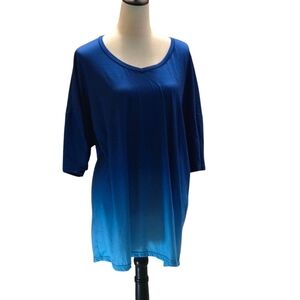 Ombre Gradient Blue Tones Tunic Short Sleeve Flowy Fabric Women 4X Flowy Stretch